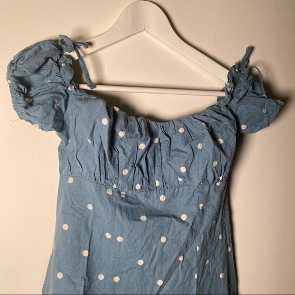 ASOS DESIGN off shoulder mini sundress with ruched bust in spot print - Picture 7 of 10